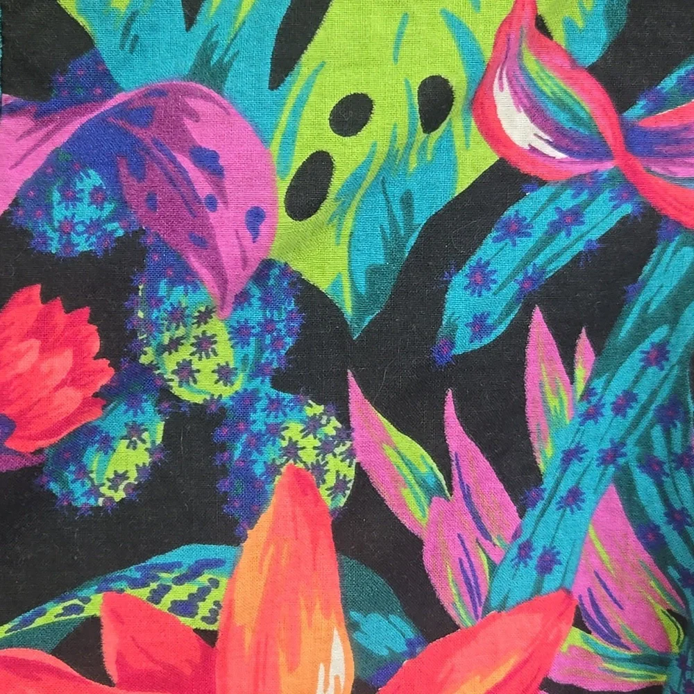 Cotton Halter Top Minidress Petticoat Exotic Plants Flowers Monstera Cactus - Picture 6 of 17